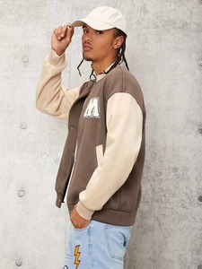 Chaqueta Varsity de Lana con Cuello Alto para Hombre, Chaqueta de Béisbol de Color Sólido, Resistente al Viento, de Invierno, Alta Calidad, Personalizada, OEM, al por Mayor - Product Image 4