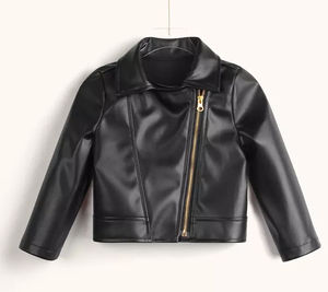 Nouvelle arrivée, veste en cuir unisexe pour enfants, mode d'hiver coréenne, grande taille, col montant, logo sur le devant, doublure en coton, matière PU - Product Image 3