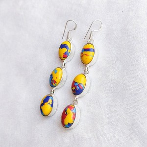 Mosaïque Ballon Jaspe Multi Pierre Boucles D'oreilles 925 Argent Plaqué Dangle Boucles D'oreilles À La Main Boho Gemstone Bijoux Cadeau pour Elle - Product Image 3