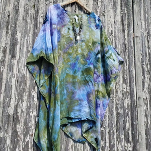 Stylish Handmade Tie Dye <b>Kaftan</b> Dress V-neck Long-Sleeve Casual <b>Summer</b> Collection Straight Silhouette Ankle-Length Tassel Beach - Product Image 1