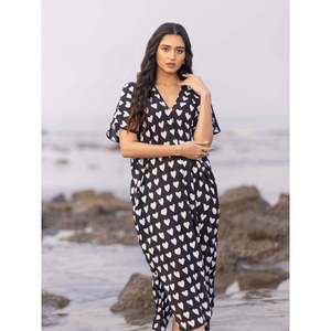 Maya Memsaab <b>Black</b> Modal <b>Kaftan</b> Dress with Digital Print - Product Image 2