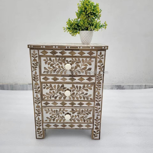 Chevet moderne de style ferme avec incrustation de résine monochrome, design écologique, fait à la main, élégant, meubles de chambre à coucher, artisanat - Product Image 1