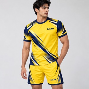 ชุดฟุตบอลสีม่วง Saleh Men แบบ sublimated แขนสั้น เสื้อและกางเกงขาสั้น ระบายอากาศได้ดี ผลิตจากโพลีเอสเตอร์ ชุดทีมพร้อมสกรีนชื่อและหมายเลขทีมตามสั่ง - Product Image 1