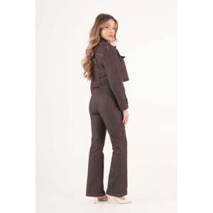 LUSTRIN Women's Gold Buttoned Brown <b>Denim</b> <b>Jacket</b> and Pants Two-Piece Set - Stylish Casual Co-ord Outfit for All Seasons - Product Image 6