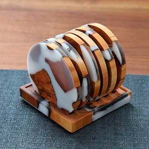 Ensemble de sous-verre en résine époxy rond de qualité supérieure personnalisé couleur personnalisée fait à la main style américain de luxe écologique - Product Image 3