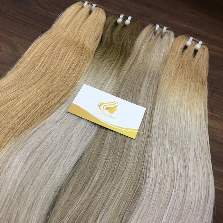 Human Hair Extensions Lichte Kleur 100% Vietnam Human Virgin Remy Hair Extensions Dik Uiteinde Handgebonden Inslag Dubbel Getekend