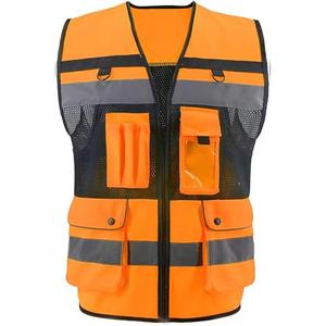 เสื้อกั๊กนิรภัย Hi VIS เสื้อ100% โพลีเอสเตอร์สะท้อนแสงสำหรับทุกเพศเสื้อแจ็กเก็ตเซฟตี้สะท้อนแสงปรับแต่งได้มีหลายกระเป๋า - Product Image 1