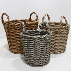Artex Dong Thap Plastic Circle Rustic Storage <b>Basket</b> Set Handwoven Organizer <b>with</b> <b>Handles</b> for Laundry Storage - Product Image 3