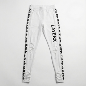 Custom Men Midweight Canvas 100% Cotton Track Pants Side Stripe Graphic Ripped Knee <b>Stacked</b> <b>Joggers</b> Eco-Friendly Winter - Product Image 1