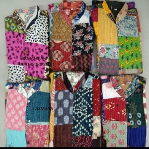Bohemian Cotton <b>Kantha</b> Work <b>Jacket</b> for Ladies Winter Patchwork <b>Jacket</b> with Bohemian Print Handmade in India - Product Image 3