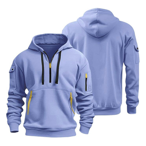Personnalisé 100% coton hommes hiver tenue décontracté à manches longues demi fermeture éclair sweats à capuche style teint uni - Product Image 1