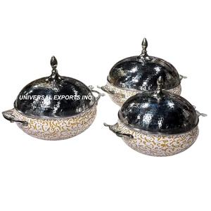 Juego de ollas de doble pared de metal de tres cazuelas de diseñador impresas, vajilla de lujo de forma redonda, calentador de alimentos de metal - Product Image 2