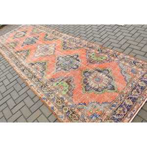 4.7x13.2 ft Turkish Rug, Vintage Rug, <b>Red</b> Floral <b>Wool</b> Rug - Product Image 4