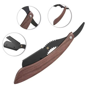 Rasoirs de rasage avec manche en bois Rasoir professionnel à lame unique en acier inoxydable - Product Image 3