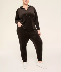 Stylish Ladies <b>Plus</b> <b>Size</b> <b>Velour</b> <b>Tracksuit</b> Elegant V Neck Top With Elastic Waist Pants Breathable Fabrics Fashion Hoodie Set - Product Image 6