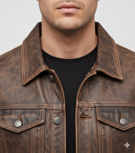 Veste en cuir de vachette marron vintage de luxe prête à expédier en peau de vache pure Vestes en cuir de conception vintage pour l'hiver - Product Image 3