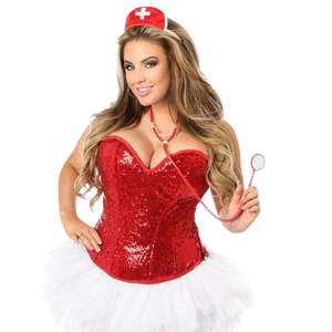 <b>Red</b> Glitter Front Zipper Corset Women Steel Boned Fashion Bustier Party <b>Top</b> with Shiny Finish - Product Image 3