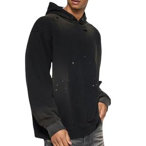 Sweat à capuche surdimensionné en molleton français avec boutons-pression métalliques vieillis style vintage, personnalisable, OEM, haute qualité, délavé à l'acide pour homme - Product Image 1