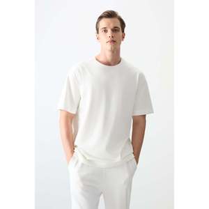 T-shirt basique pour homme Air Jones, écru, 100% coton, épais, doux, texturé, coupe ample - Modèle 88353 - Product Image 4