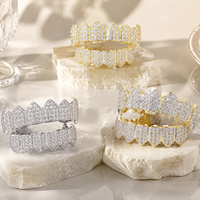 Grillz Iced Out, ensemble supérieur et inférieur, plaqué or, micro-pavé de zircone cubique, capuchons dentaires Hip Hop pour hommes, femmes et rappeurs