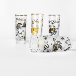 Vaso de Chupito Personalizado de Porcelana y Melamina, 60 ml, Base Gruesa, Recto, con Diseño del Mundo Marino en Negro y Dorado - Product Image 3