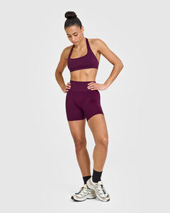 Vente en gros Logo personnalisé Figue mûre Short à mouvement doux et soutien-gorge licou facile à soulever Ensemble 2 pièces d'entraînement pour femmes encolure carrée - Product Image 2