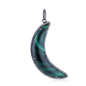 Pendentif diamant lune en Malachite naturelle, Design de mode, pendentif oxydé, collier fait à la main - Product Image 4