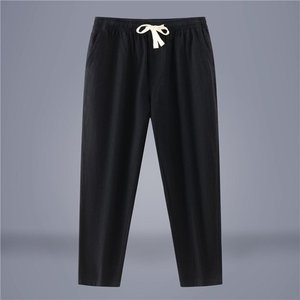 Pantalon en coton et lin pour hommes Pantalon décontracté à taille élastique avec cordon de serrage Léger Pantalon ample à jambes droites Pantalon décontracté pour hommes - Product Image 1