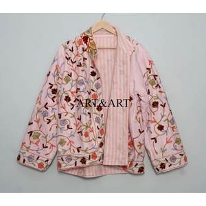 <b>Women's</b> Velvet Artisan Hand Embroidered Suzani Quilted <b>Jacket</b> Floral Design 100% Cotton Woven Fabric Eco-Friendly Quick Dry - Product Image 6