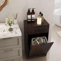 Armoire à déchets inclinable Walnut de 10 gallons, armoire de rangement pour poubelle dissimulée à texture ondulée pour cuisine, salle de bain, petit espace