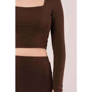 LUSTRIN Women's Wholesale Brown Square Neck Blouse and Slit Detail Skirt Two-Piece Set for Casual Wear - Product Image 6