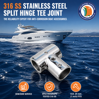 Charnière fendue en acier inoxydable 316 pour usage maritime, joint en T à 90 degrés pour diamètre extérieur Accessoire de main courante pour bateau et yacht, tube de 25 mm (1 pouce)