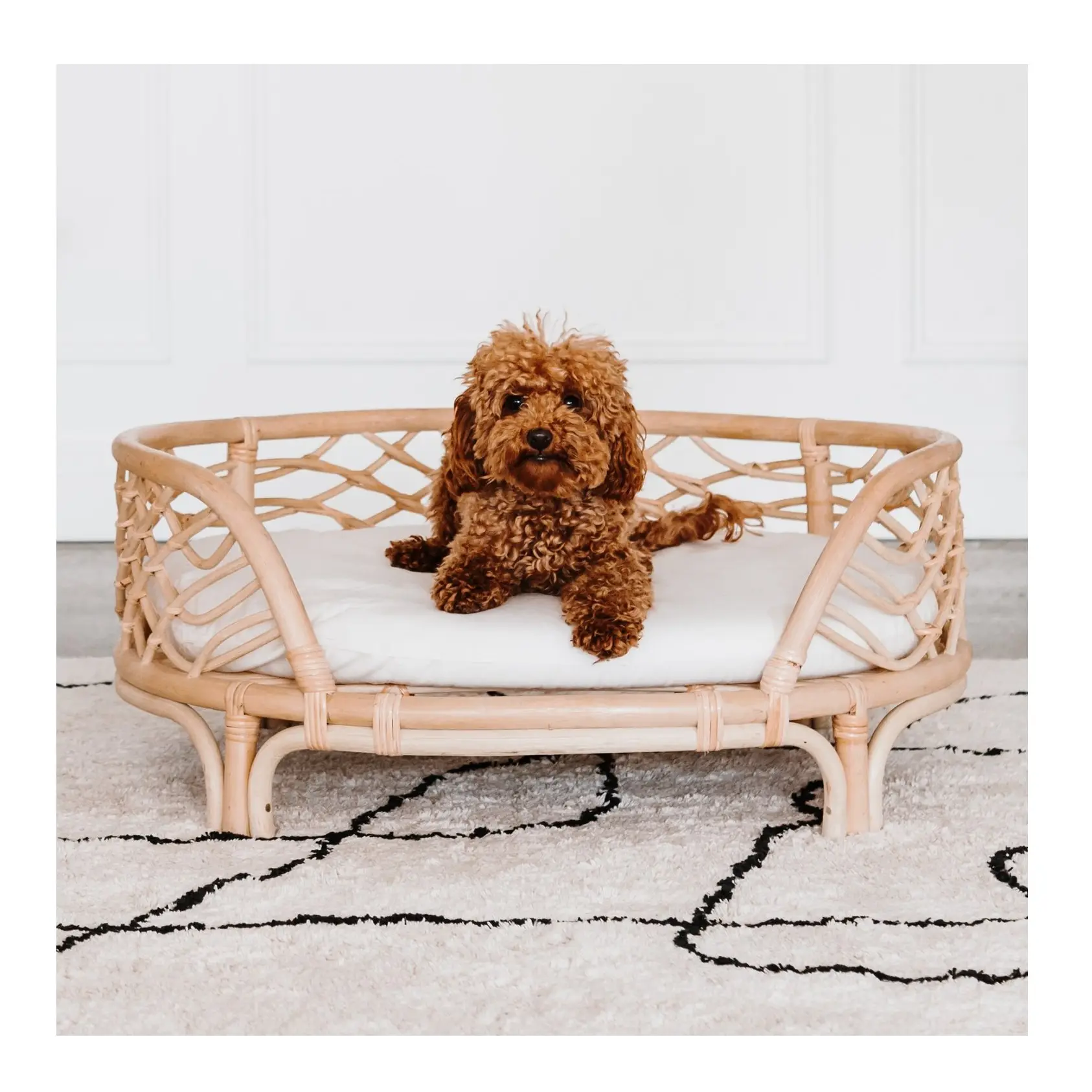 Kleine Grote Hond Bed Met Custom Logo Rotan Rieten Bamboe Houten Bedden Voor Huisdieren Katten Honden