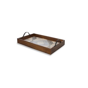 Plateau de service alimentaire en bois au design tendance avec poignées en acier inoxydable, plateau de service à thé de la plus haute qualité, couleur marron - Product Image 2