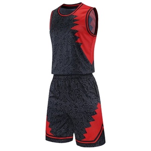 Conjunto de camiseta de baloncesto sublimada personalizada para hombre, camiseta sin mangas, pantalones cortos, estampado geométrico, ropa deportiva que absorbe la humedad - Product Image 2