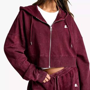 Détaillant Vintage Acid Wash 2 en 1 Sweat à capuche zippé d'hiver lourd pour femme 100% coton - Product Image 3