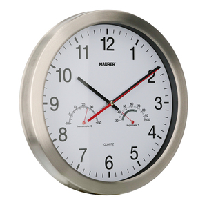 Orologio da parete 0/30 cm. Frontale in acciaio con igrometro e termometro. - Product Image 2