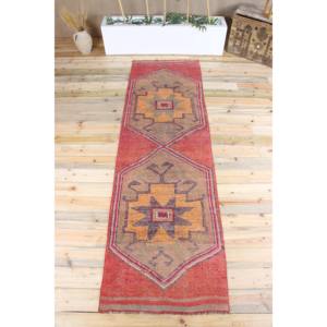 Tapis vintage 2,8 x 9,5 pieds, tapis turc, tapis géométrique rose - Product Image 1