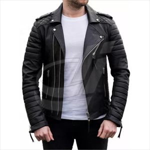 Chaqueta de cuero genuino Unisex 2023, ropa de abrigo personalizada de alta calidad para hombre, Parka con cuello levantado en bloque de Color, venta al por mayor - Product Image 5