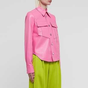 Dernière mode de robe chemise en cuir pour femme couleur rose finition brillante avec bouton à l'avant tenue décontractée élégante pour la fête ou la soirée - Product Image 6