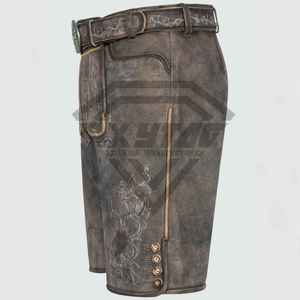 Lederhosen กางเกงขาสั้นบาวาเรียหนังนิ่มหนังวัวใส่สบายเข็มขัดยางยืดออกแบบได้ตามต้องการสไตล์ปักลายหนังวัว - Product Image 4