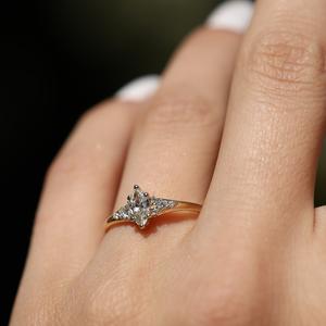 10x5mm Marquise Cut Moissanite Engagement Ring with Round Side <b>Stones</b> | Elegant Bridal Wedding Jewelry - Product Image 5