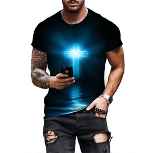 Summer Casual 3D Cross Tshirt Men's Jesus Printed T-shirt 2022 Short Sleeve Streetwear Christian Style Male Clothes