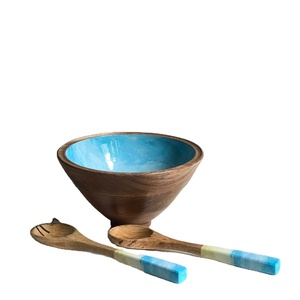 Sky Blue ชามคละแบบลายด้วยตัวเอง,ชามใส่สลัดไม้มะม่วงพร้อมช้อนสำหรับใส่ผลไม้ชามสลัดพร้อมชุดเซิร์ฟเวอร์ - Product Image 1