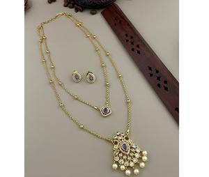 Elegante Juego de Collar y Aretes de Latón Chapado en Oro de Primera Calidad con Piedras, para Fiestas, Bodas, Uso Tradicional, Colección para Mujer - Product Image 2