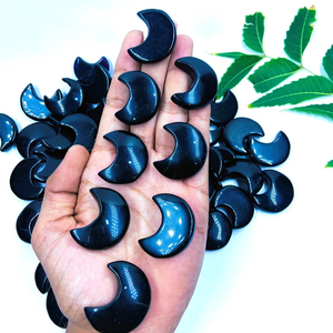 Nueva venta al por mayor negro obsidiana media luna cuarzo bolsillo Piedra Rosa Cuarzo ágata curación bola de cristal tallada a mano Hada Feng - Product Image 1