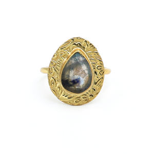 Elegante anillo de pera ajustable de labradorita | Joyería de latón chapado en oro de 18 quilates | Proveedor de fábrica de bodas hechas a mano Jaipur India - Product Image 2