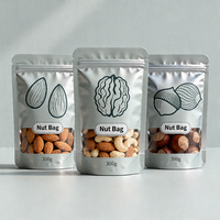 Sachet d'emballage personnalisé en kraft avec logo imprimé pour noix et snacks, avec fermeture éclair et fenêtre