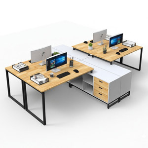 Set of 4 Minimalist Luxury Modern <b>Desks</b> with Cabinets 340x240cm Rubber Wood Steel Iron Legs HBRT082 for <b>Study</b> or Office Use - Product Image 1