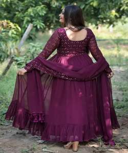 Anarkali patiyala ดีไซเนอร์ georgette เสื้อธรรมดาด้านบนมีชุดปาร์ตี้ dupatta ขายส่งราคาเสื้อผ้าชาติพันธุ์ - Product Image 3